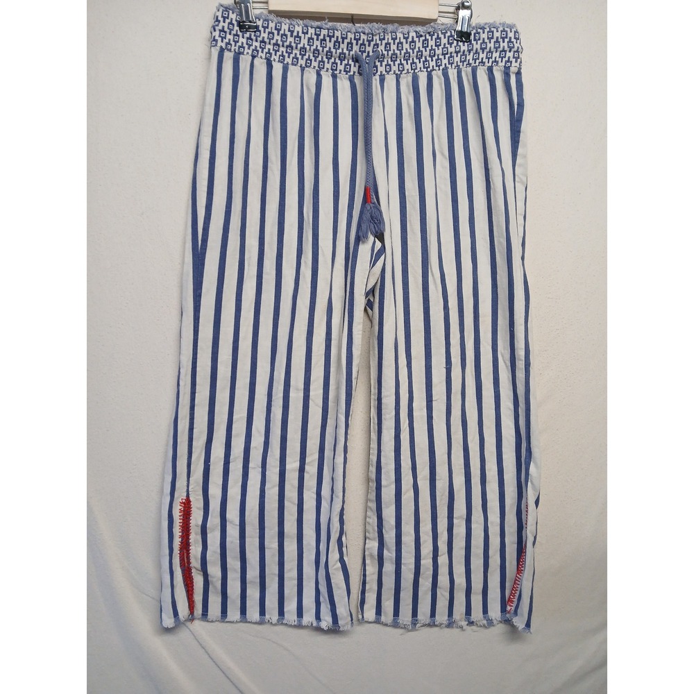 Linen blend striped pants medium resort beach boho wide leg coastal grandma